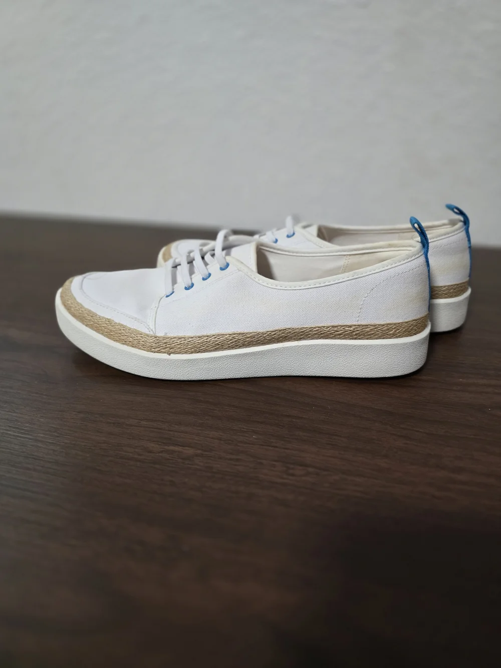 Vionic White Canvas Espadrille Sneakers with Blue Accents